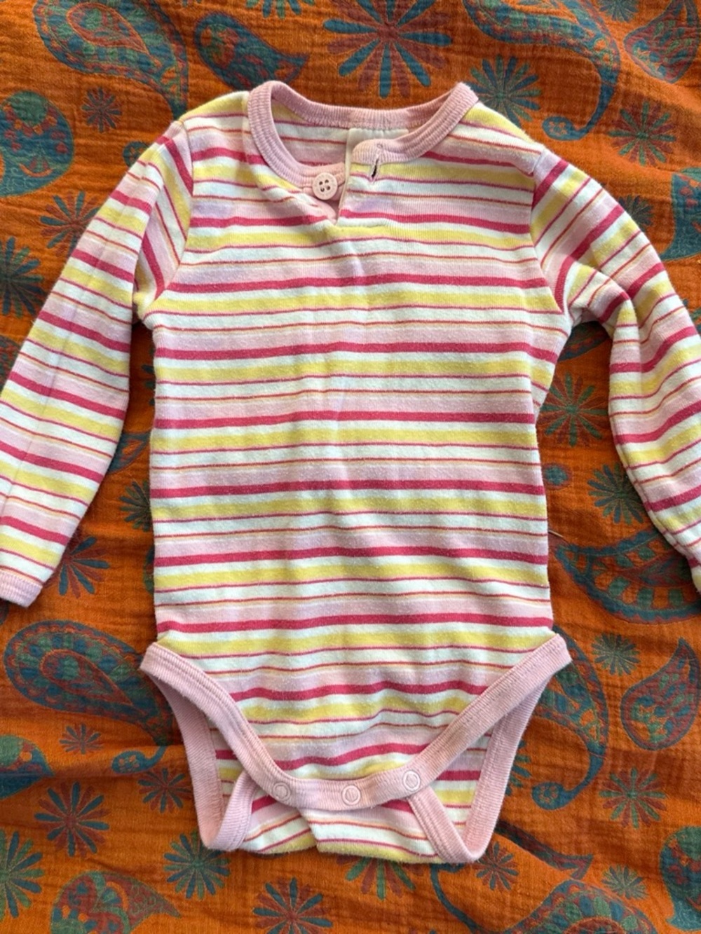 Vintage Hanna Anderson Long-Sleeve Striped One-Piece Bodysuit